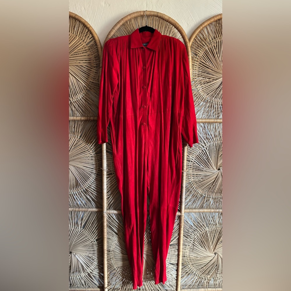 Vintage Michael Hoban North Beach Leather Red Suede Coveralls
